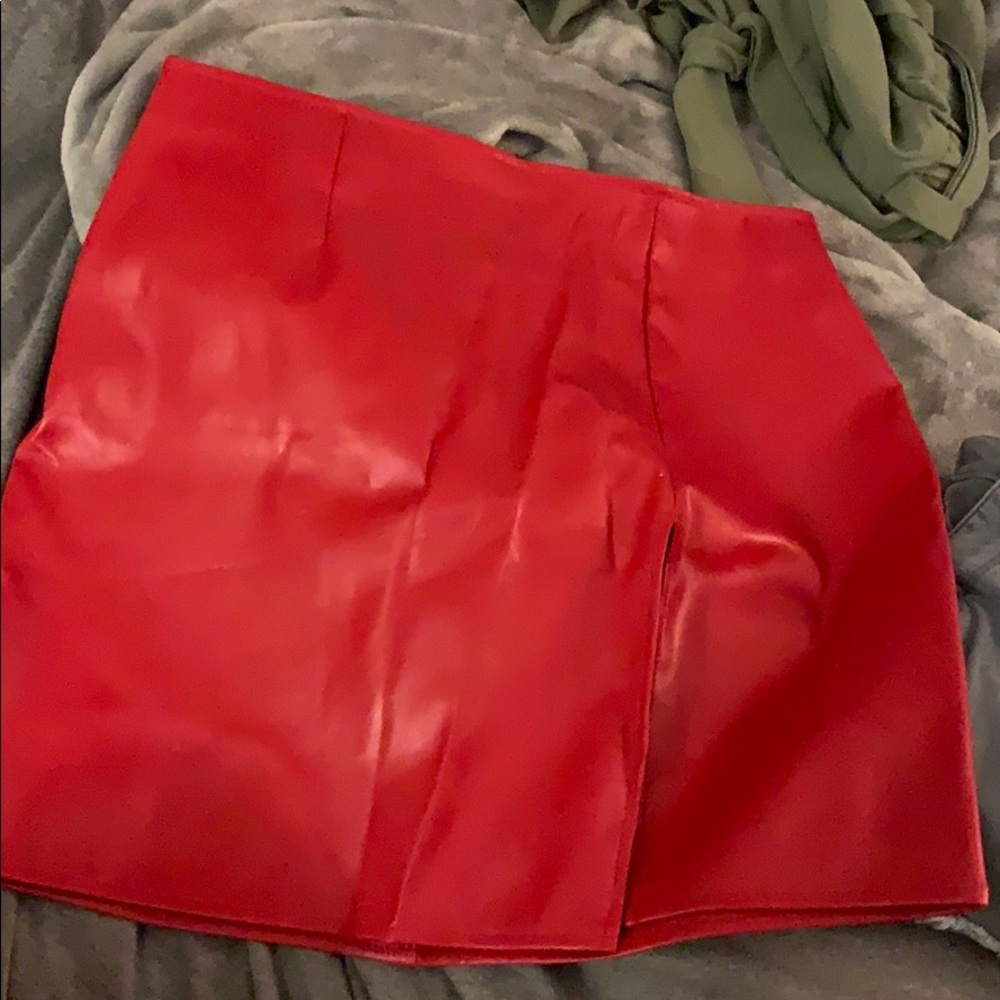 Fake red leather skirt